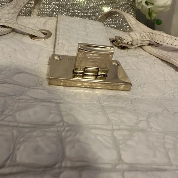 JIMMY CHOO Authentic Ivory Rhea Leather Croc Luxe Handbag - Picture 5 of 16